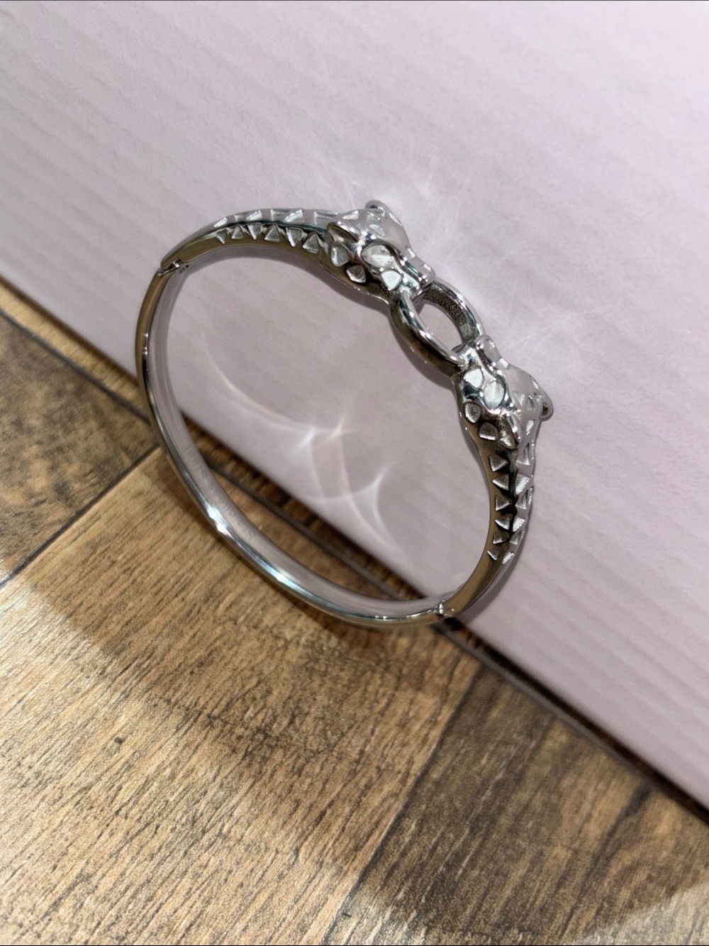 Stainless Steel Leopard Head Hinged Bangle Bracelet - Women's Jewelry